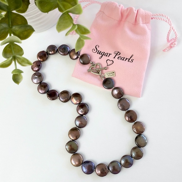 Freshwater Coin Pearl Necklace/Hand Knotted - Picture 2 of 5